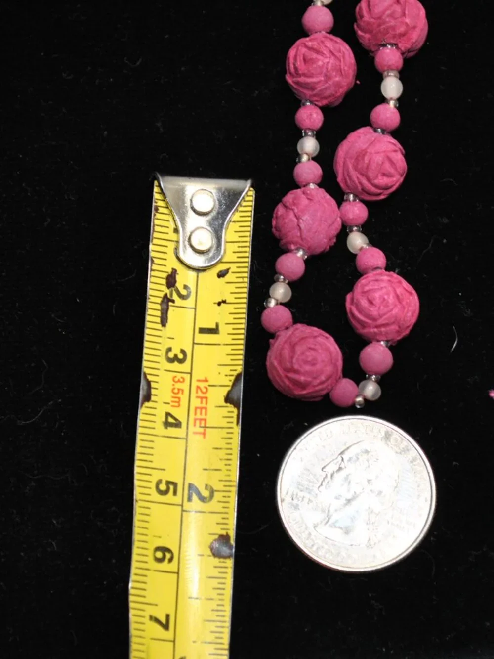 Antique Art Deco Purple-Pink Pressed Rose Petals Beaded Necklace